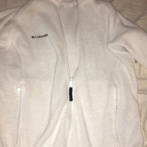 Zip up white fluffy Columbia sweater
